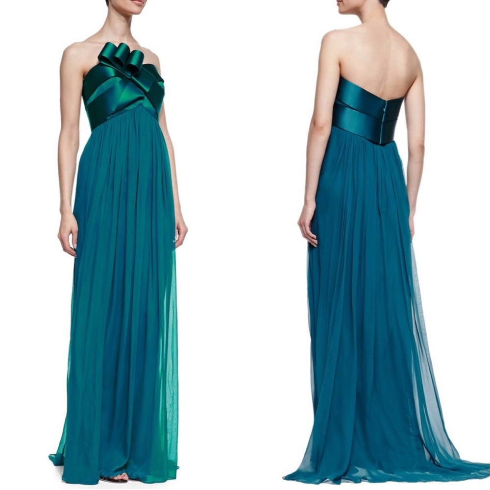 Marchesa Notte ‘Bow Bust Gown’ Strapless Chiffon gown w/ bow 2